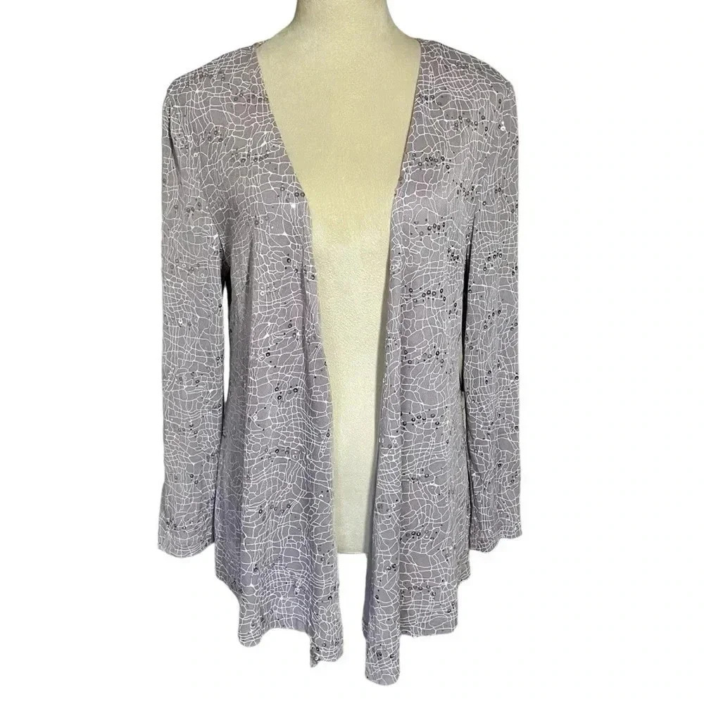 Alex Evenings Sequin Stone Gray Lightweight Cocktail Elegant Cardigan Women Sz M
